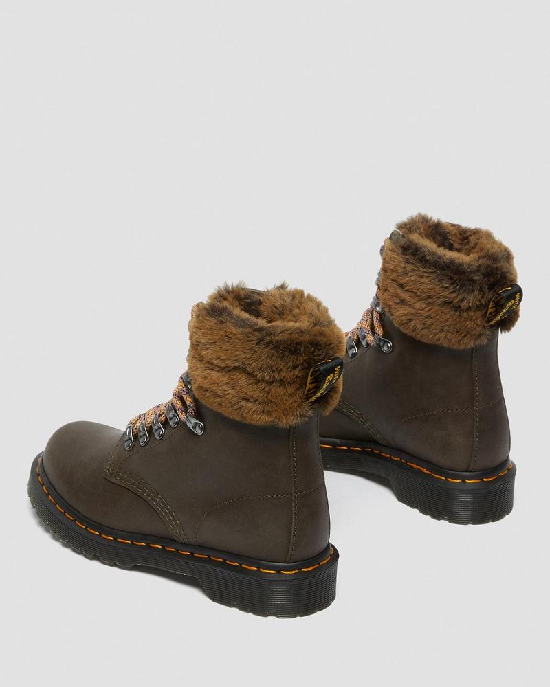 Dr Martens 1460 Serena Collar Faux Fur Forede Snørestøvler Dame Grå | DK 198VRW